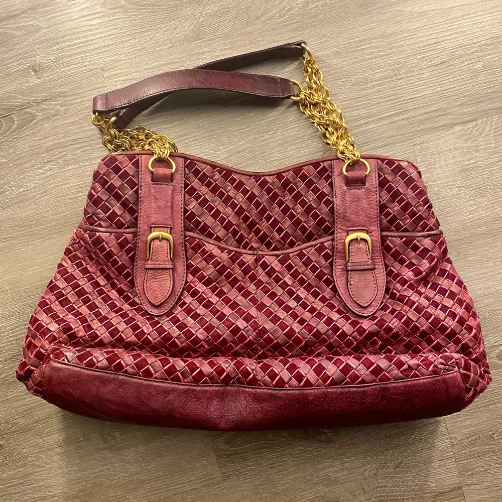 Luxe Burgundy Woven Bag | Maxx New York
